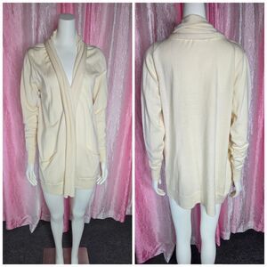 Aritzia Wilfred Cream Merino Wool Open Classic Cardigan Sweater Large NWT